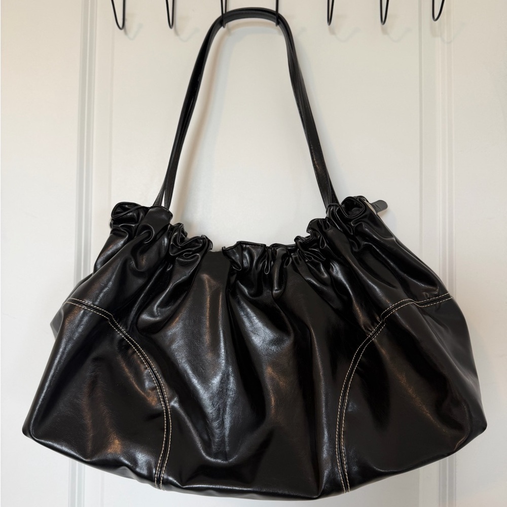 Zara Black Gathered Shoulder Tote Bag